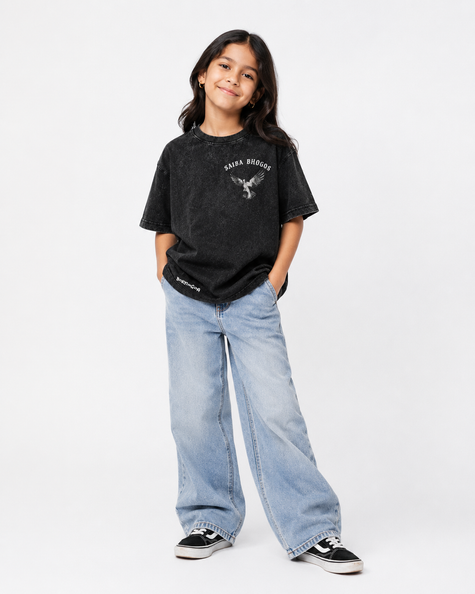 Saiba Bhogos – Premium Oversized Kids Tee (Optic Wash)