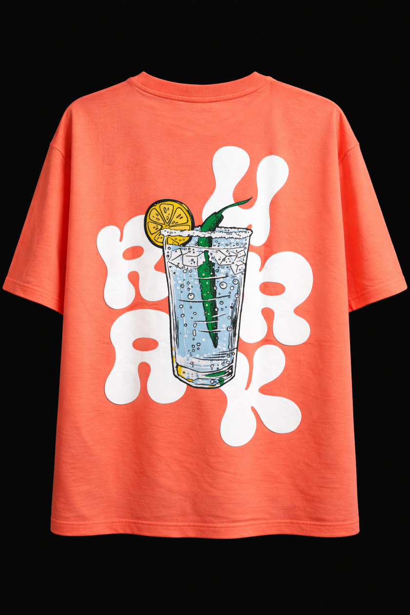Urrak Signature Puff Print Oversized Tee - Coral