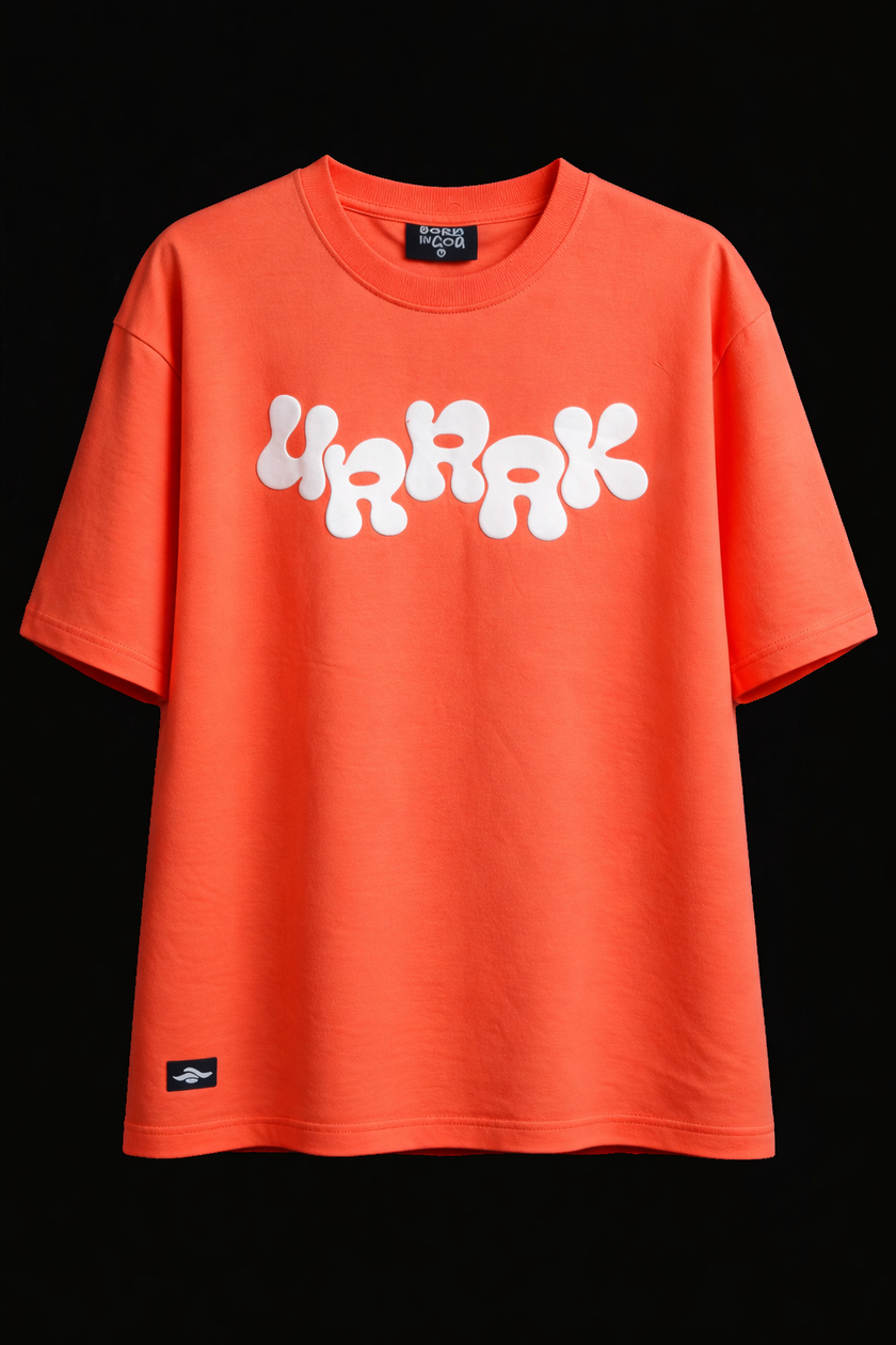 Urrak Signature Puff Print Oversized Tee - Coral