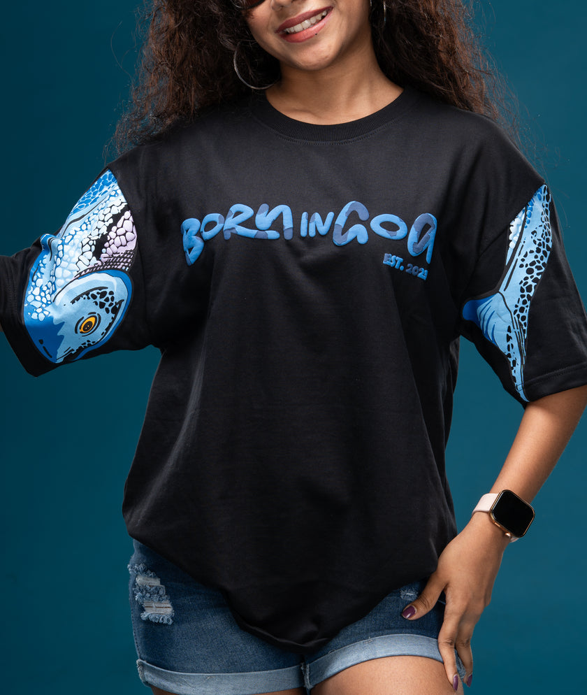 Puffer Fish Ultra Premium Oversized Graphic Tee - Black