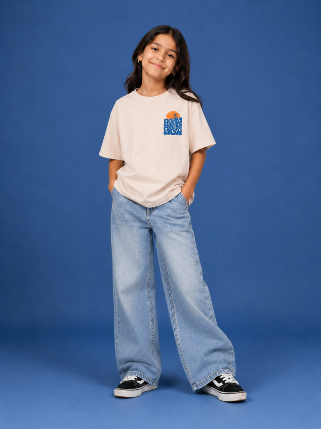 Submit Born in Goa – Surf Life | Premium Oversized Tee – Beige (Kids) Active