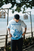 Born in Goa Sand and Sea puff print oversized t-shirt (Pale Blue)