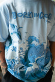 Born in Goa Sand and Sea puff print oversized t-shirt (Pale Blue)