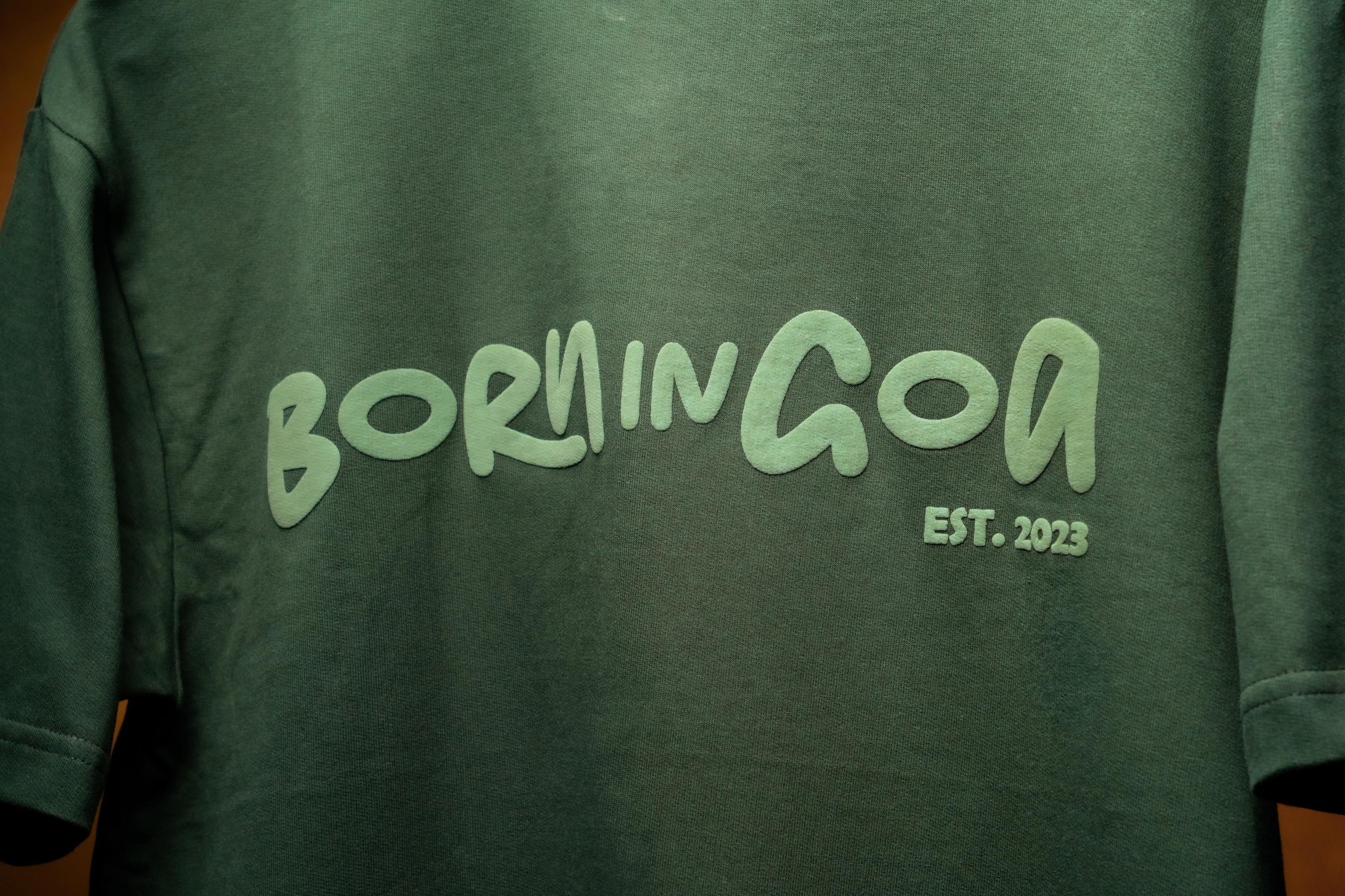 Born in Goa Essentials | Puff Print Unisex Fit Bottle Green