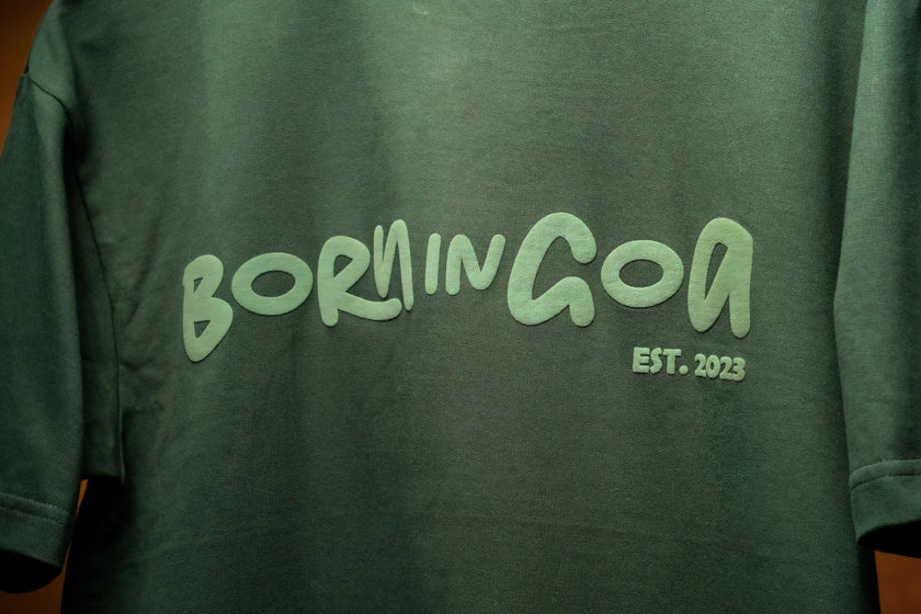 Born in Goa Essentials | Puff Print Unisex Fit Bottle Green