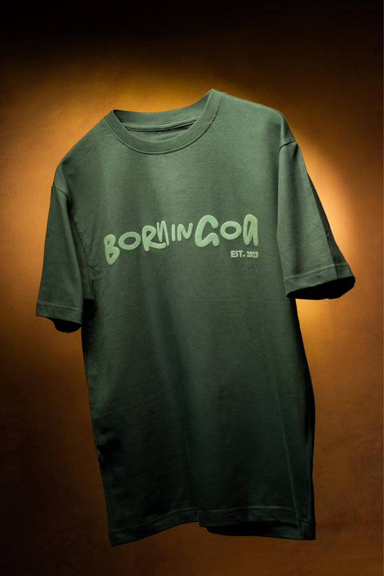 Born in Goa Essentials | Puff Print Unisex Fit Bottle Green