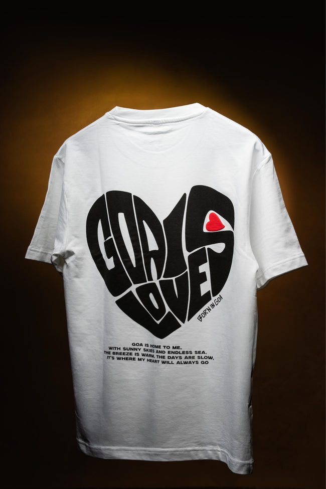 Goa is love puffed heart Oversized t-shirt (White)