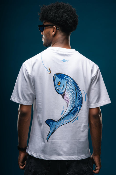 Puffer Fish Ultra Premium Oversized Graphic Tee - White